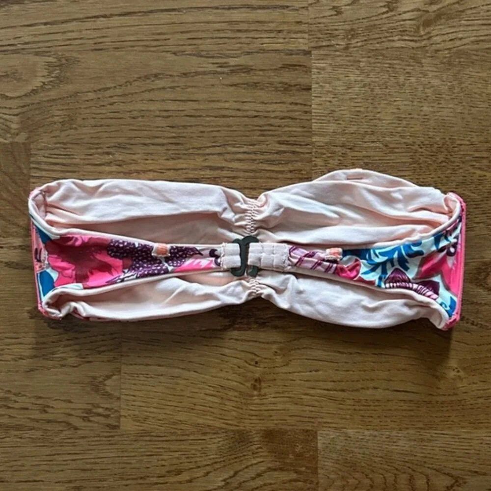 MAAJI Bikini Top Swim Floral Bandeau Peach Reversible Pink Strapless Ruched